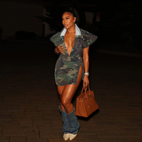Zjkrl Denim Unique Button Design High Split Mini Dress