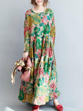 Zjkrl - National Style Flower Printed Long Dress