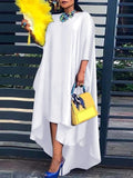 Zjkrl - High-Low Irregular Clipping Solid Color Round-Neck Maxi Dresses