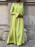 Zjkrl - Flared Sleeves Long Sleeves Solid Color High-Neck Maxi Dresses