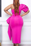 Zjkrl - White Elegant Solid Patchwork Flounce Asymmetrical Oblique Collar Evening Dress Dresses