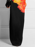 Zjkrl - Long Sleeves Loose Flower Print Round-Neck Maxi Dresses