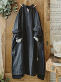 Vintage 3/4 Sleeve Plain V Neck Casual Weaving Dress