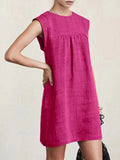 Zjkrl - Casual Cap Sleeve Loose Solid Color Round-Neck Mini Dresses