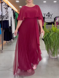 Zjkrl - Loose Short Sleeves Split-Joint Round-Neck Maxi Dresses
