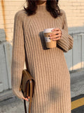 Zjkrl - Urban Loose Long Sleeves Solid Color High-Neck Sweater Dresses