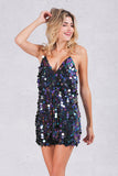 Zjkrl Sexy Sequin V Neck Backless Mini Dress