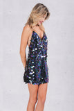Zjkrl Sexy Sequin V Neck Backless Mini Dress