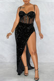 Zjkrl - Red Fashion Sexy Patchwork Sequins See-through Backless Spaghetti Strap Irregular Dress