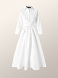 Zjkrl - Stylish A-Line Long Sleeves Pleated Solid Color Lapel Midi Dresses