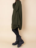 Zjkrl - Original Loose Pleated 4 Colors Round-Neck Long Sleeves Short Dress