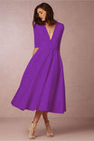 Zjkrl - New Sexy Deep V Mid Sleeve Dress Midi Dress Skater Dresses