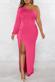 Zjkrl - White Sexy Formal Solid Backless Slit Oblique Collar Long Sleeve Dresses