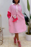 Zjkrl - White Casual Daily Simplicity Slit Contrast Shirt Collar Dresses