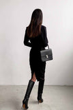 Zjkrl Fashion Long Sleeve Waist Midi Dress