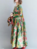 Zjkrl - National Style Flower Printed Long Dress