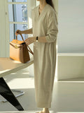 Zjkrl - Urban Loose Long Sleeves Solid Color V-Neck Sweater Dresses
