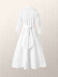 Zjkrl - Stylish A-Line Long Sleeves Pleated Solid Color Lapel Midi Dresses
