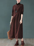 Zjkrl - Original Solid High-Neck Knitting Dress