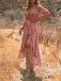 Zjkrl - Cashew Print Long Sleeve Maxi Dress