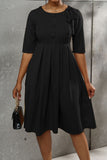 Zjkrl - Ginger Casual Elegant Solid Patchwork Buttons With Bow O Neck A Line Dresses
