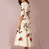 Zjkrl - Women's Printed V-Neck Midi Skater Dresses