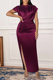 Zjkrl - Pink Fashion Sexy Solid Slit Fold Half A Turtleneck Evening Dress