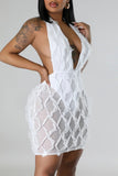 Zjkrl - Black Sexy Solid Patchwork See-through Backless Halter Sleeveless Dress Dresses
