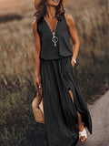 Zjkrl - Casual Waist Solid Color Sleeveless Maxi Dress