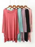 Zjkrl - Solid Color Modal Plus Size High-Low Long Sleeve Pajamas Dress