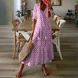 Zjkrl - Women'S Half Sleeve Floral Print  V Neck Casual Geometric Maxi Dress