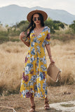 Zjkrl - Summer Sexy Floral Print Dress Women Casual High Waist V-Neck Dress Women Split A-Line Dress Vestidos Femme Dress Outwear