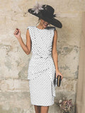 Women's Sheath Dress Knee Length Dress - Sleeveless Polka Dot Print Polka Dots Ruched Spring & Summer Plus Size Hot Vintage White Red Light Blue