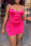 Zjkrl - Rose Red Sexy Sweet Daily Party Elegant Simplicity Fold Solid Color Spaghetti Strap Dresses