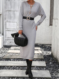 Zjkrl - Long Sleeves Loose Buttoned Split-Joint Round-Neck Midi Dresses Sweater Dresses
