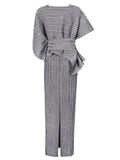 Zjkrl - Urban Loose Solid Color Tied Pleated Top&V-Back Vest Dress Two Pieces Set