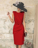 Women's Sheath Dress Knee Length Dress - Sleeveless Polka Dot Print Polka Dots Ruched Spring & Summer Plus Size Hot Vintage White Red Light Blue
