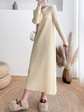 Zjkrl - Urban Long Sleeves Solid Color Round-Neck Sweater Dresses