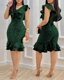Zjkrl Glitter Ruffle Hem Work Dress