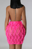 Zjkrl - Black Sexy Solid Patchwork See-through Backless Halter Sleeveless Dress Dresses