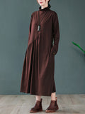 Zjkrl - Original Solid High-Neck Knitting Dress
