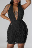 Zjkrl - Black Sexy Solid Patchwork See-through Backless Halter Sleeveless Dress Dresses