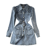 Zjkrl Blue On-trend Multi Pocket Denim Mini Dress