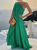 Zjkrl - Simple Asymmetric Solid Color One-Shoulder Maxi Dresses