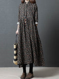 Zjkrl - Vintage Floral Stand Collar Midi Dress