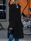 Zjkrl - Casual Flared Sleeves Long Sleeves Split-Side Solid Color Lapel Collar Blouses Shirt Dress