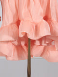 Zjkrl - High-Low Loose Floral Pleated Split-Joint Stand Collar Mini Dresses