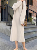 Zjkrl - Urban Loose Long Sleeves Solid Color High-Neck Sweater Dresses