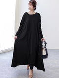 Zjkrl - Simple 6 Colors Plus Size Loose Long Sleeve Casual Dress