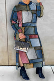Zjkrl - Black Casual Print Patchwork Slit Hooded Collar Long Sleeve Dresses